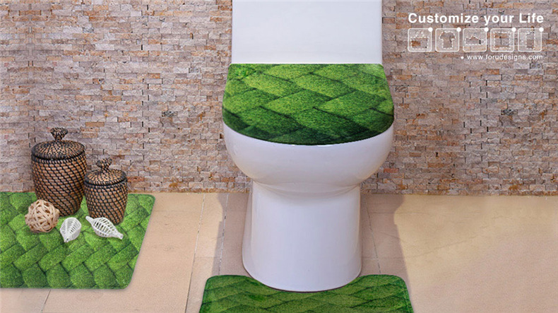 Europe and America Cross Border Flannel Toilet Cover Set Pattern Custom Christmas Hat Printing Toilet Foot Mat Three-Piece Set