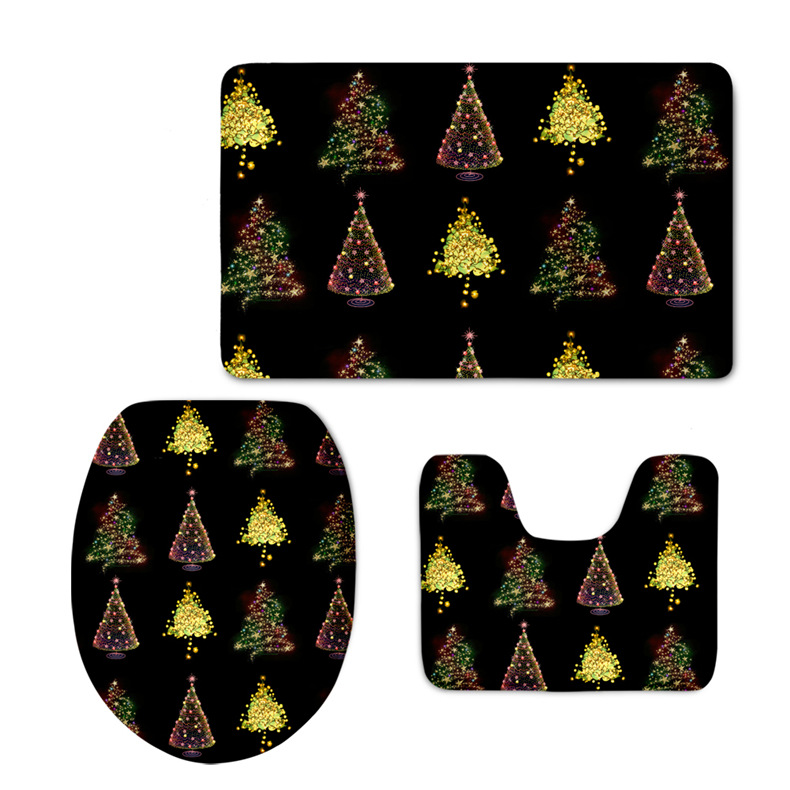 Europe and America Cross Border Flannel Toilet Cover Set Pattern Custom Christmas Hat Printing Toilet Foot Mat Three-Piece Set