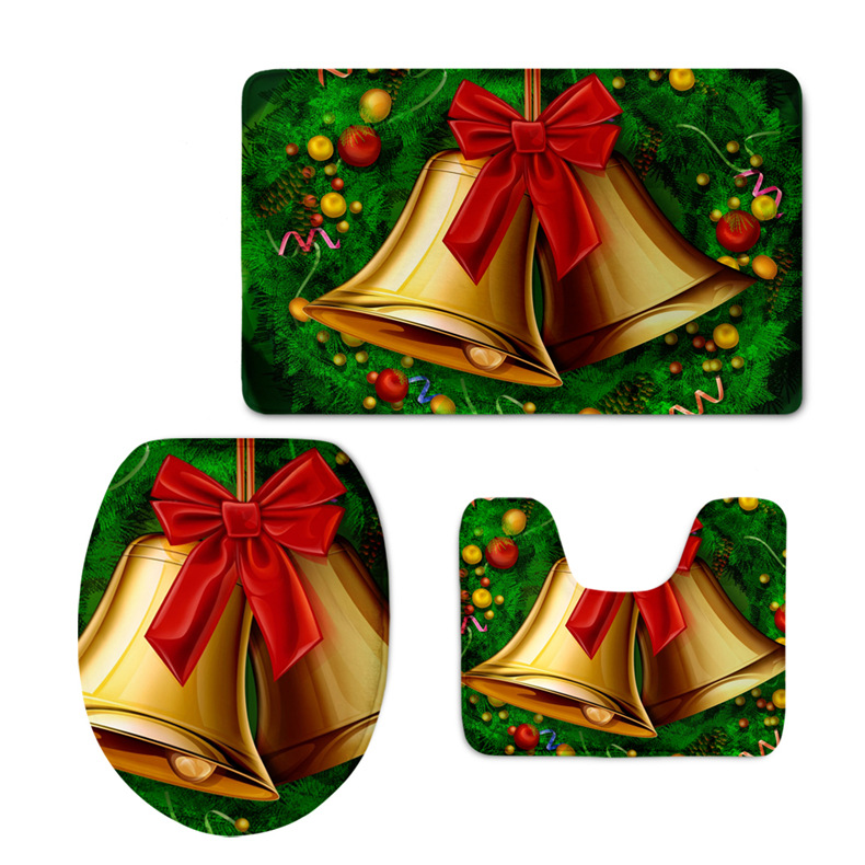 Europe and America Cross Border Flannel Toilet Cover Set Pattern Custom Christmas Hat Printing Toilet Foot Mat Three-Piece Set