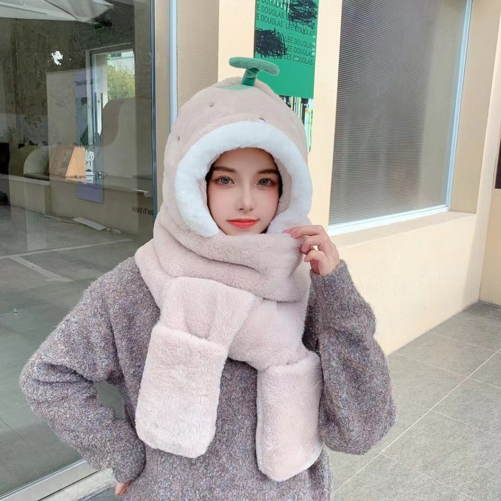 Animal Hat Three-Piece Strawberry Warm, Soft, Comfortable, Beautiful and Elegant