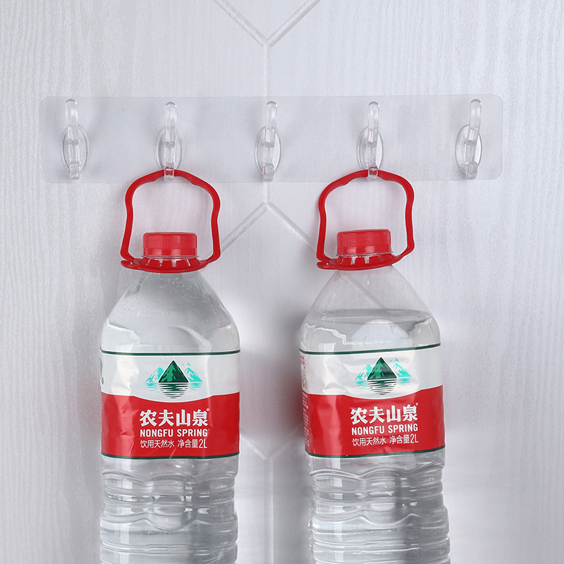 Transparent Row Hook Punch-Free Seamless Sticky Hook 5-Piece 6-Piece Strong Sticky Hook Wall-Mounted Row Hat-and-Coat Hook