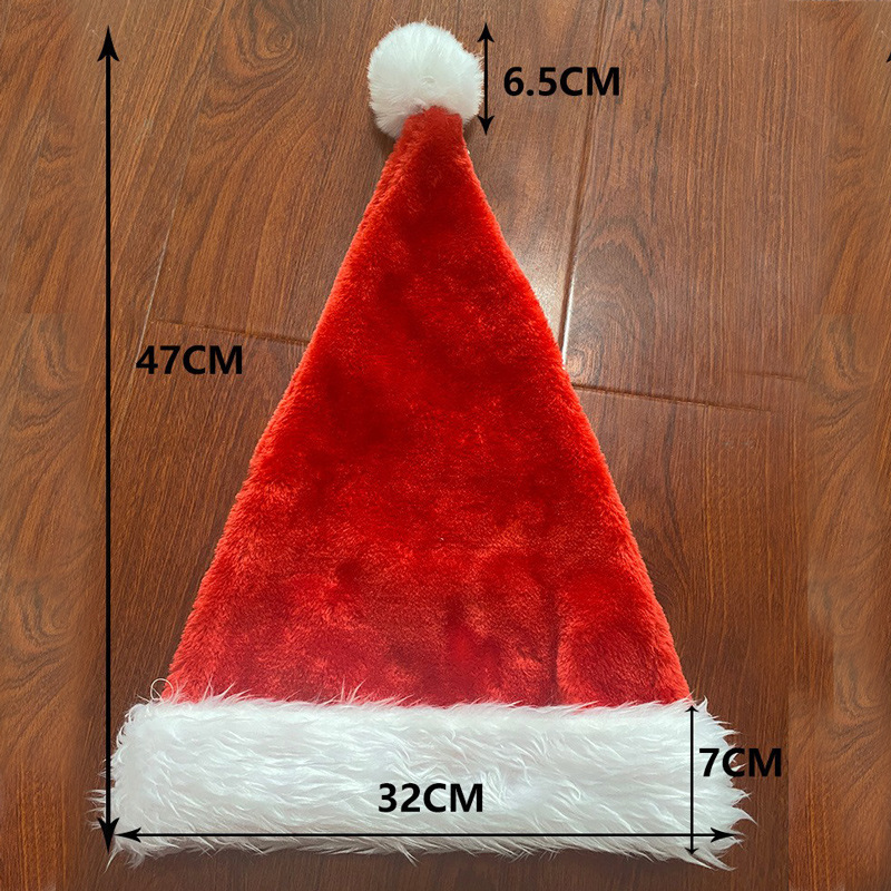 2021 Hot Sale Factory Direct Supply Christmas Decorations Red Adult plus Size Thickened and Densely Woven Plush Christmas Hat