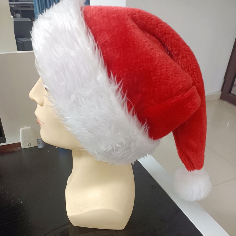 2021 Hot Sale Factory Direct Supply Christmas Decorations Red Adult plus Size Thickened and Densely Woven Plush Christmas Hat