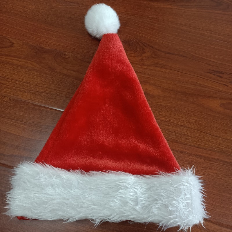2021 Hot Sale Factory Direct Supply Christmas Decorations Red Adult plus Size Thickened and Densely Woven Plush Christmas Hat