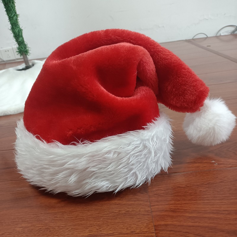 2021 Hot Sale Factory Direct Supply Christmas Decorations Red Adult plus Size Thickened and Densely Woven Plush Christmas Hat