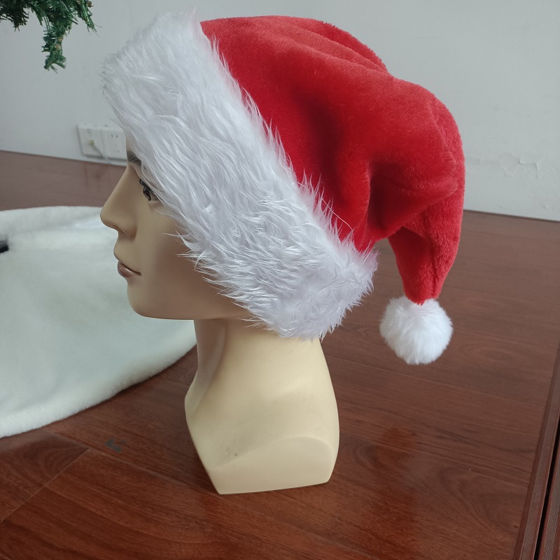 2021 Hot Sale Factory Direct Supply Christmas Decorations Red Adult plus Size Thickened and Densely Woven Plush Christmas Hat