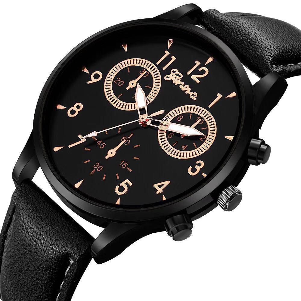 Douyin Online Influencer Geneva Gift Men 'S Watch Simple Business Men 'S Watch Foreign Trade Fake Three-Eye Belt Women 'S Wrist Watch