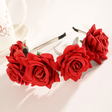 European and American Bride Flower Vacation Accessories Dance Party Hair Accessories Dance Side Clip Headdress Red Rose Flower Hairpin