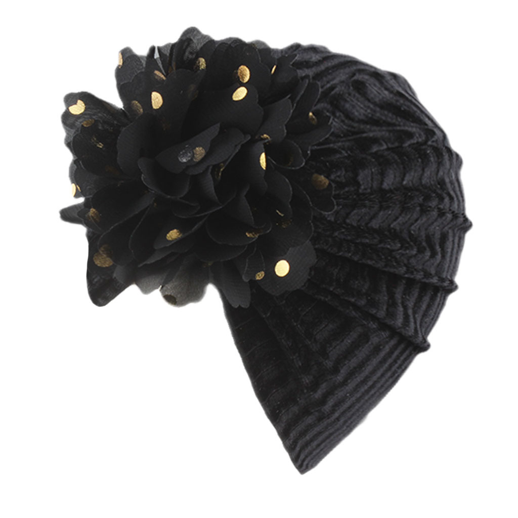 AliExpress European and American New Striped Pleuche Children's Hat Bronzing Flower Headdress Baby Indian Hat Sleeve Cap