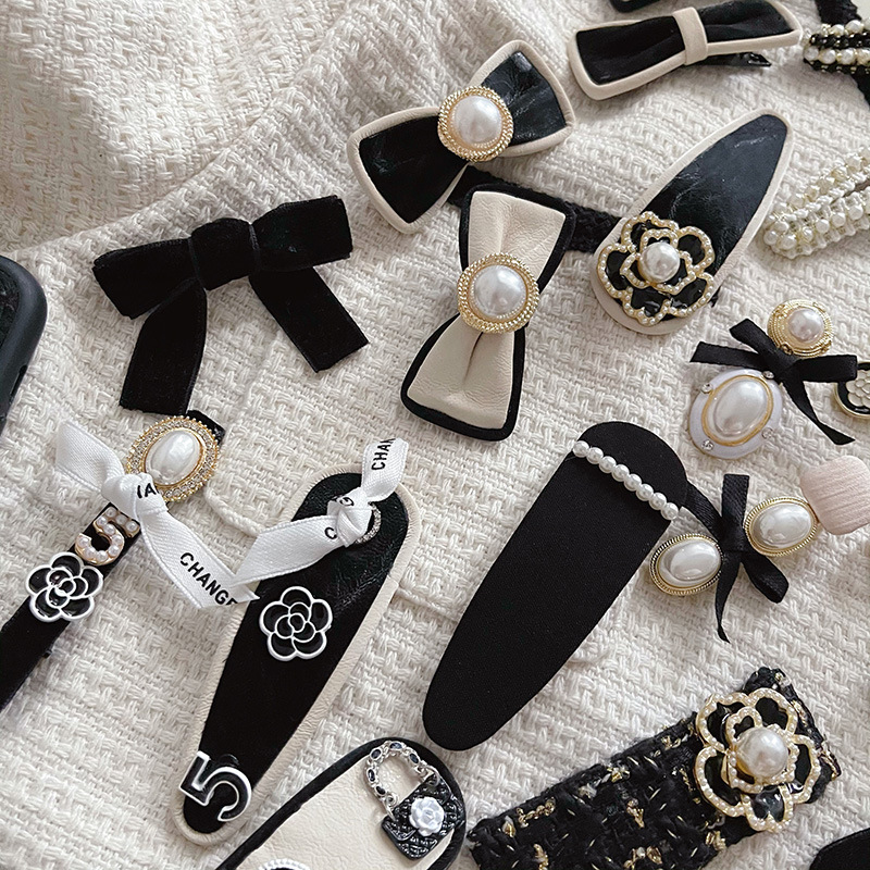 Korean-Style Light Luxury Black and White Flower Pearl Broken Hair Fringe Hairpin Girl Sweet Graceful Lovely BB Clip Hair Accessories Headdress