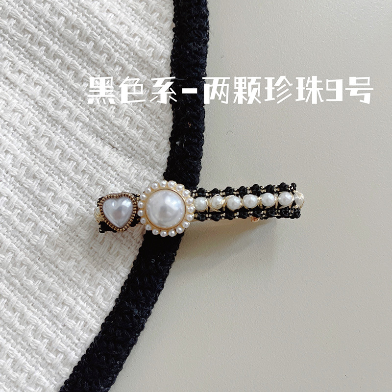Korean-Style Light Luxury Black and White Flower Pearl Broken Hair Fringe Hairpin Girl Sweet Graceful Lovely BB Clip Hair Accessories Headdress