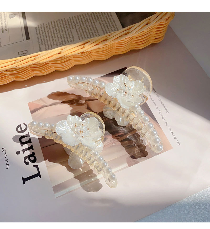 Pearl Flower Hair Jaw Clip Large Hair Clip Back Head Female Temperament Shark Clip Design Sense Internet Celebrity Hair Clip Headdress Summer