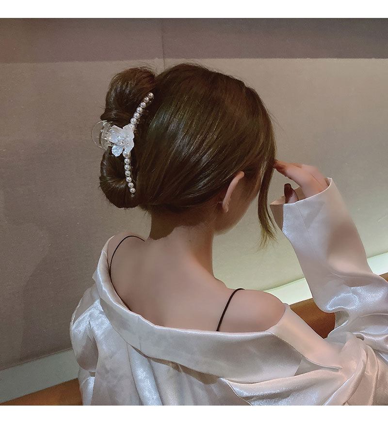 Pearl Flower Hair Jaw Clip Large Hair Clip Back Head Female Temperament Shark Clip Design Sense Internet Celebrity Hair Clip Headdress Summer