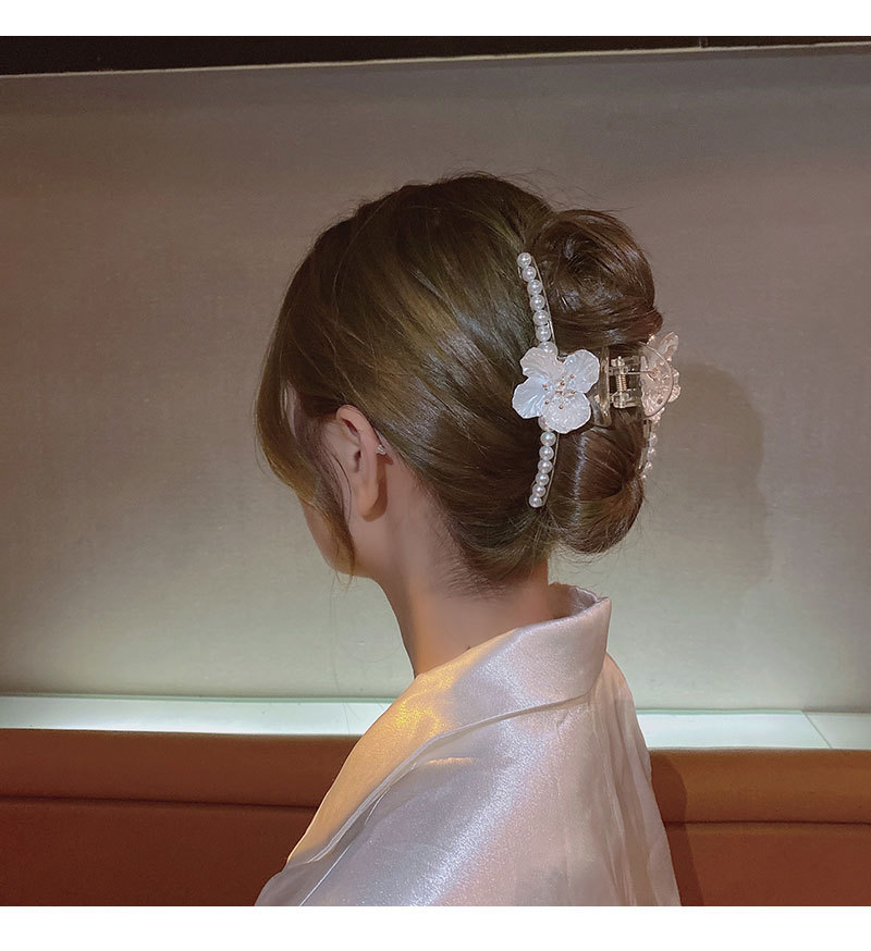 Pearl Flower Hair Jaw Clip Large Hair Clip Back Head Female Temperament Shark Clip Design Sense Internet Celebrity Hair Clip Headdress Summer