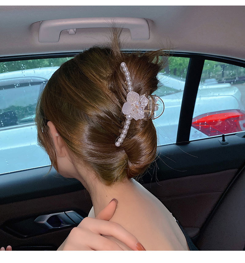 Pearl Flower Hair Jaw Clip Large Hair Clip Back Head Female Temperament Shark Clip Design Sense Internet Celebrity Hair Clip Headdress Summer