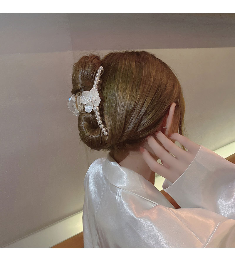 Pearl Flower Hair Jaw Clip Large Hair Clip Back Head Female Temperament Shark Clip Design Sense Internet Celebrity Hair Clip Headdress Summer