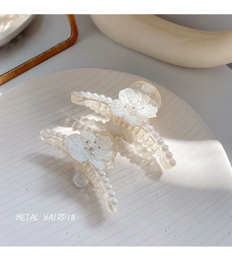 Pearl Flower Hair Jaw Clip Large Hair Clip Back Head Female Temperament Shark Clip Design Sense Internet Celebrity Hair Clip Headdress Summer