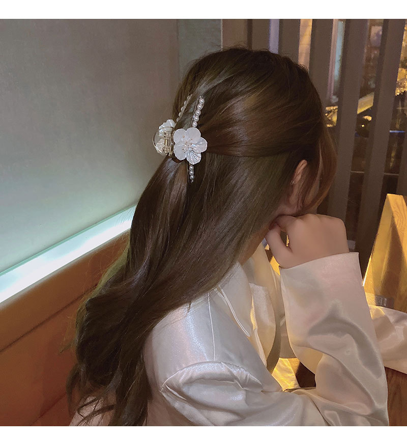 Pearl Flower Hair Jaw Clip Large Hair Clip Back Head Female Temperament Shark Clip Design Sense Internet Celebrity Hair Clip Headdress Summer