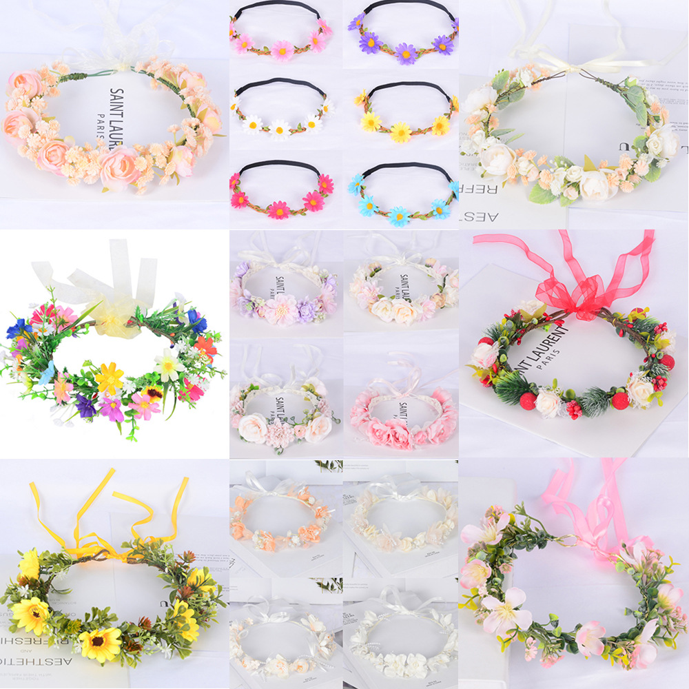 Amazon Ins Bridal Children&#039;s Artificial Wreath Headdress Handmade Pearl Flower Hair Accessories Wedding Dress Headdress Flower Wholesale