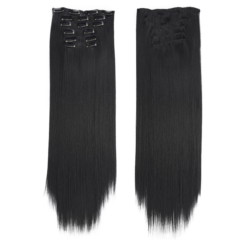 Wig Hairpiece Clip Hair Extension Chemical Fiber High-Temperature Fiber Long Straight Hair Seamless Wig Set 16 Card Hairpiece Clip