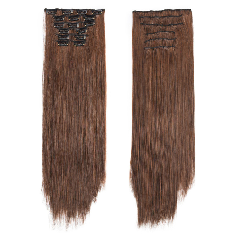Wig Hairpiece Clip Hair Extension Chemical Fiber High-Temperature Fiber Long Straight Hair Seamless Wig Set 16 Card Hairpiece Clip