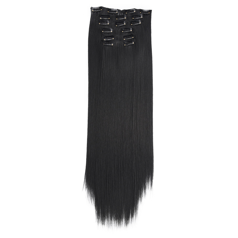 Wig Hairpiece Clip Hair Extension Chemical Fiber High-Temperature Fiber Long Straight Hair Seamless Wig Set 16 Card Hairpiece Clip