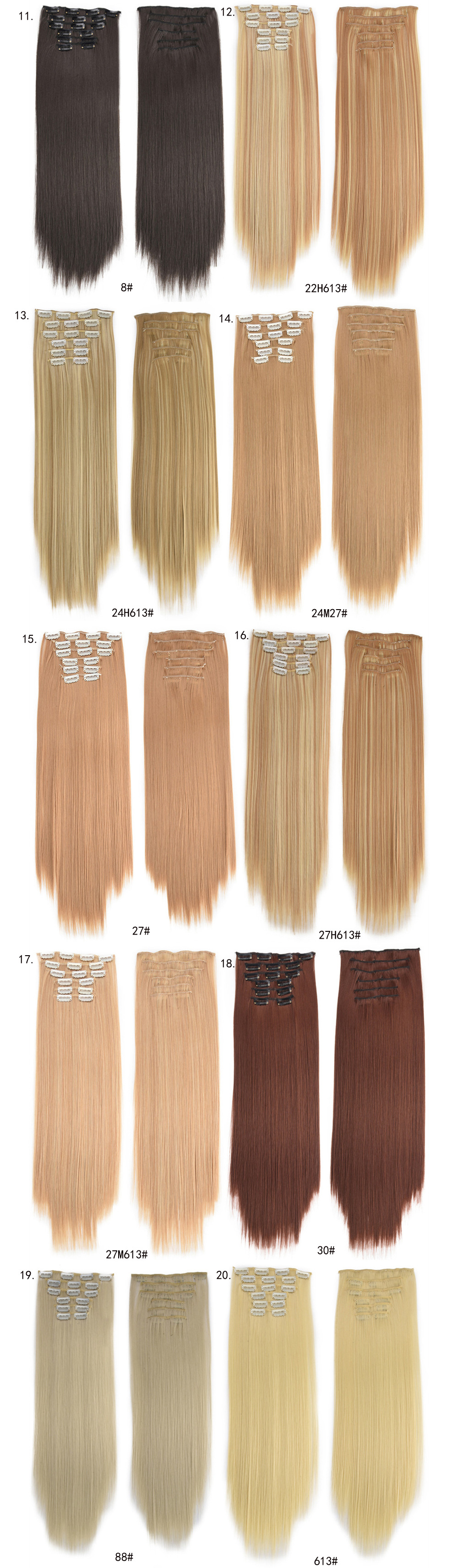 Wig Hairpiece Clip Hair Extension Chemical Fiber High-Temperature Fiber Long Straight Hair Seamless Wig Set 16 Card Hairpiece Clip