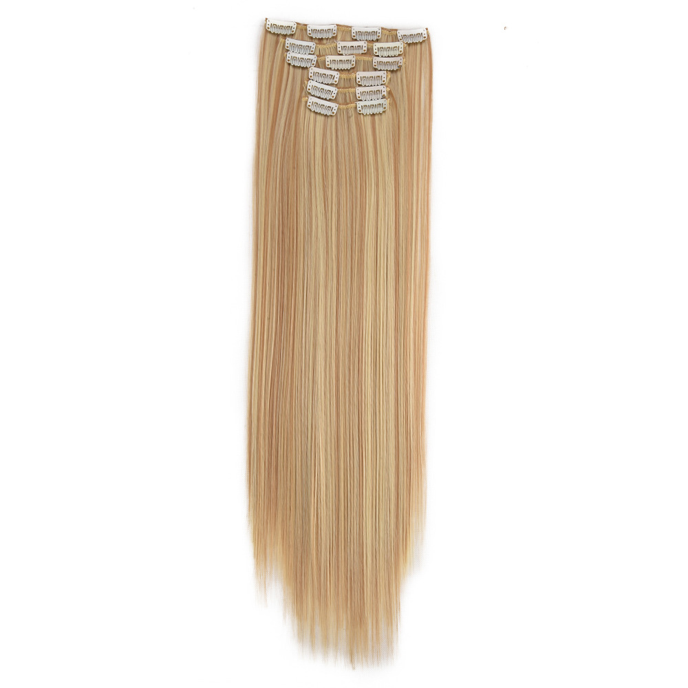 Wig Hairpiece Clip Hair Extension Chemical Fiber High-Temperature Fiber Long Straight Hair Seamless Wig Set 16 Card Hairpiece Clip