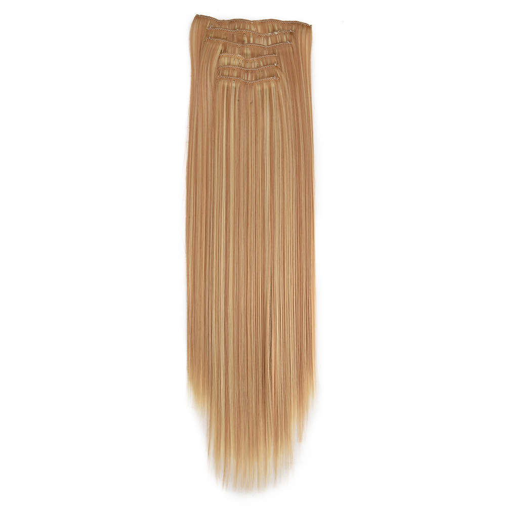 Wig Hairpiece Clip Hair Extension Chemical Fiber High-Temperature Fiber Long Straight Hair Seamless Wig Set 16 Card Hairpiece Clip
