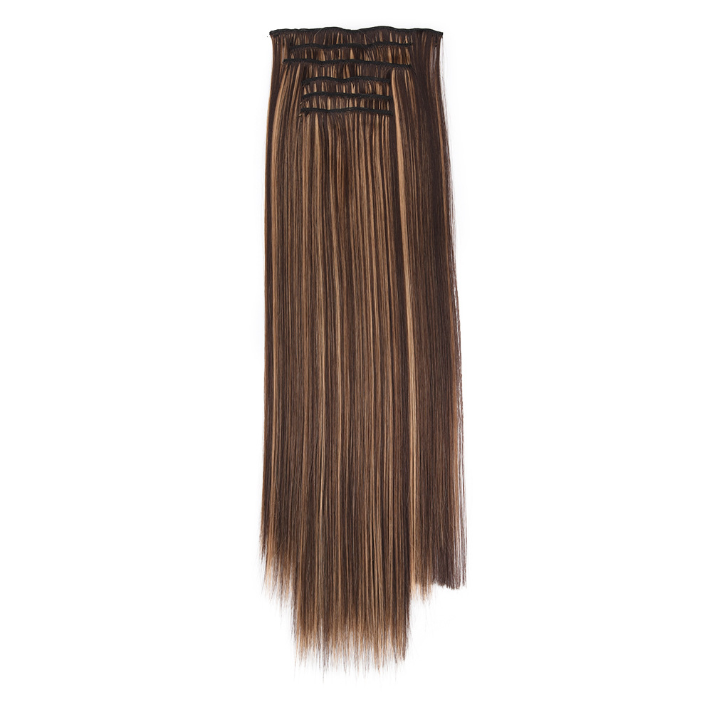 Wig Hairpiece Clip Hair Extension Chemical Fiber High-Temperature Fiber Long Straight Hair Seamless Wig Set 16 Card Hairpiece Clip