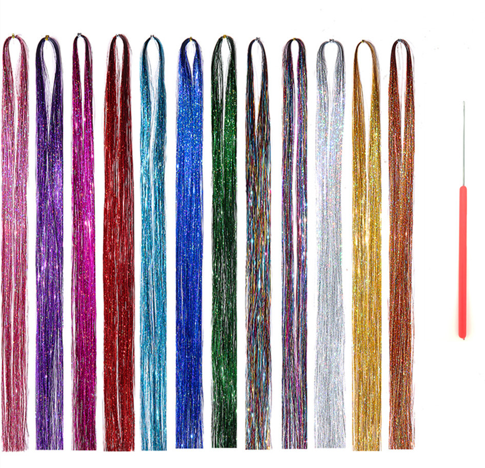 Tinsel Hair Extension Gold Silk 120cm Hair Band Colorful Ropes Colorful Laser Silk Flash Hair Extension Color Thread