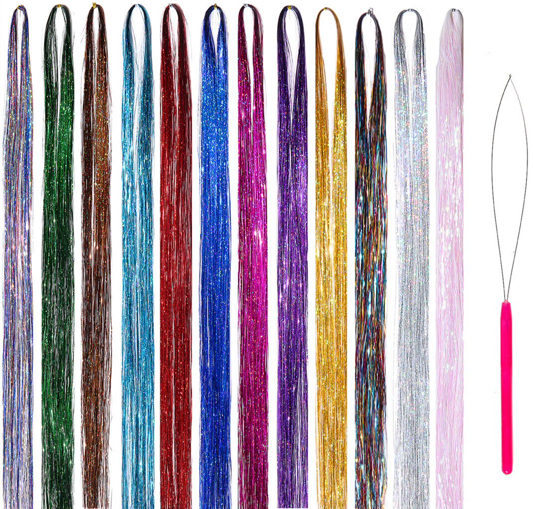 Tinsel Hair Extension Gold Silk 120cm Hair Band Colorful Ropes Colorful Laser Silk Flash Hair Extension Color Thread