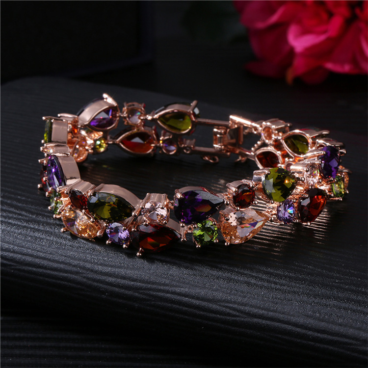 European and American Jewelry Set Stylish Water Drop Crystal African Jewelry Bridal Necklace Set Colorful Zircon Three-Piece Set