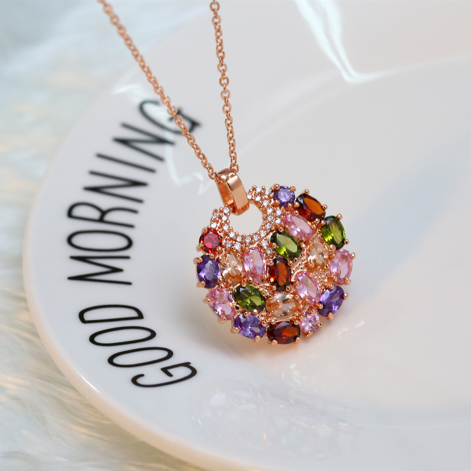 European and American Jewelry Set Stylish Water Drop Crystal African Jewelry Bridal Necklace Set Colorful Zircon Three-Piece Set