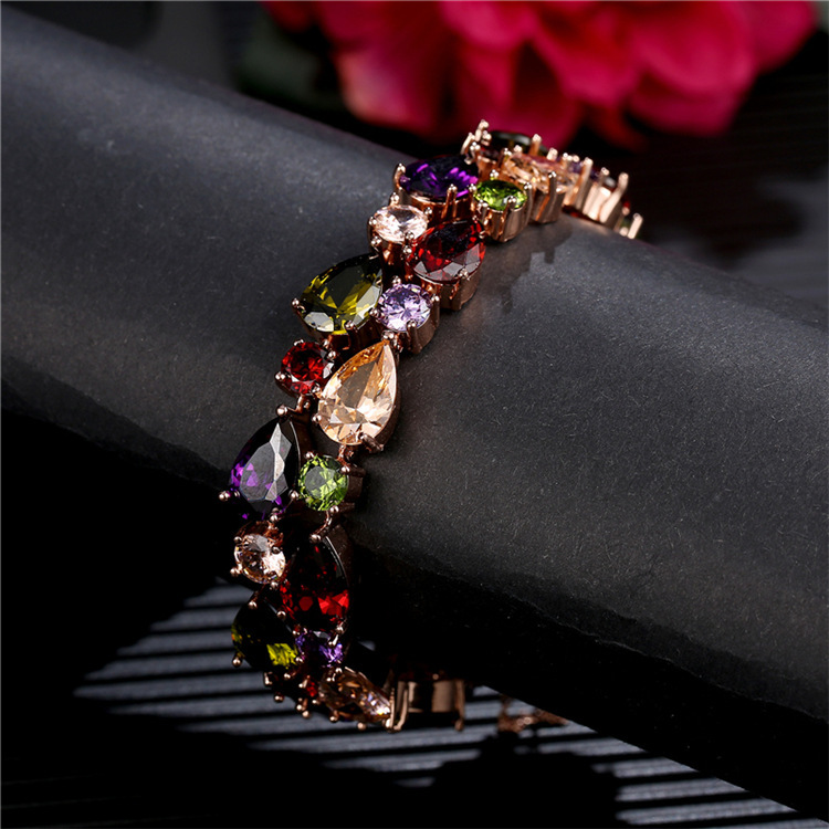 European and American Jewelry Set Stylish Water Drop Crystal African Jewelry Bridal Necklace Set Colorful Zircon Three-Piece Set