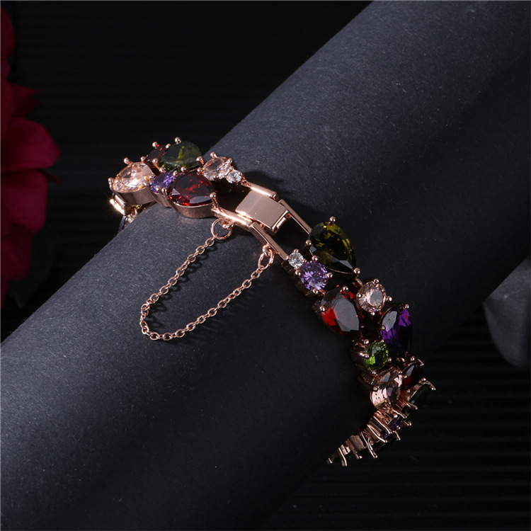 European and American Jewelry Set Stylish Water Drop Crystal African Jewelry Bridal Necklace Set Colorful Zircon Three-Piece Set