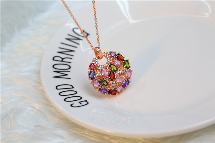 European and American Jewelry Set Stylish Water Drop Crystal African Jewelry Bridal Necklace Set Colorful Zircon Three-Piece Set
