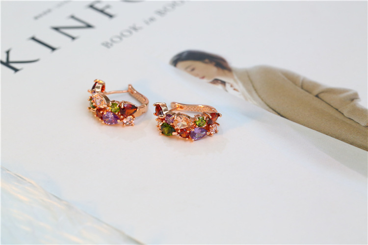 European and American Jewelry Set Stylish Water Drop Crystal African Jewelry Bridal Necklace Set Colorful Zircon Three-Piece Set