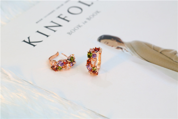 European and American Jewelry Set Stylish Water Drop Crystal African Jewelry Bridal Necklace Set Colorful Zircon Three-Piece Set