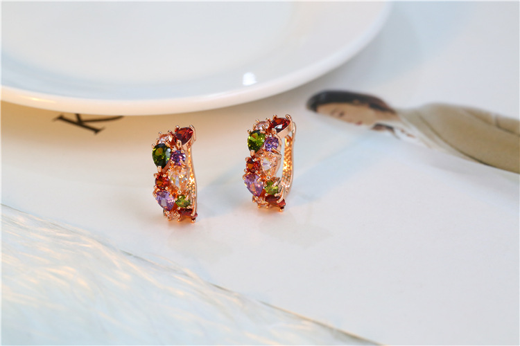 European and American Jewelry Set Stylish Water Drop Crystal African Jewelry Bridal Necklace Set Colorful Zircon Three-Piece Set