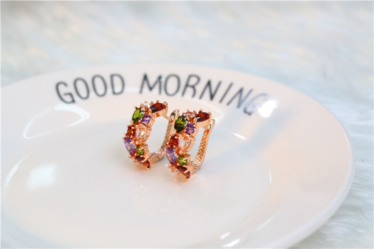 European and American Jewelry Set Stylish Water Drop Crystal African Jewelry Bridal Necklace Set Colorful Zircon Three-Piece Set