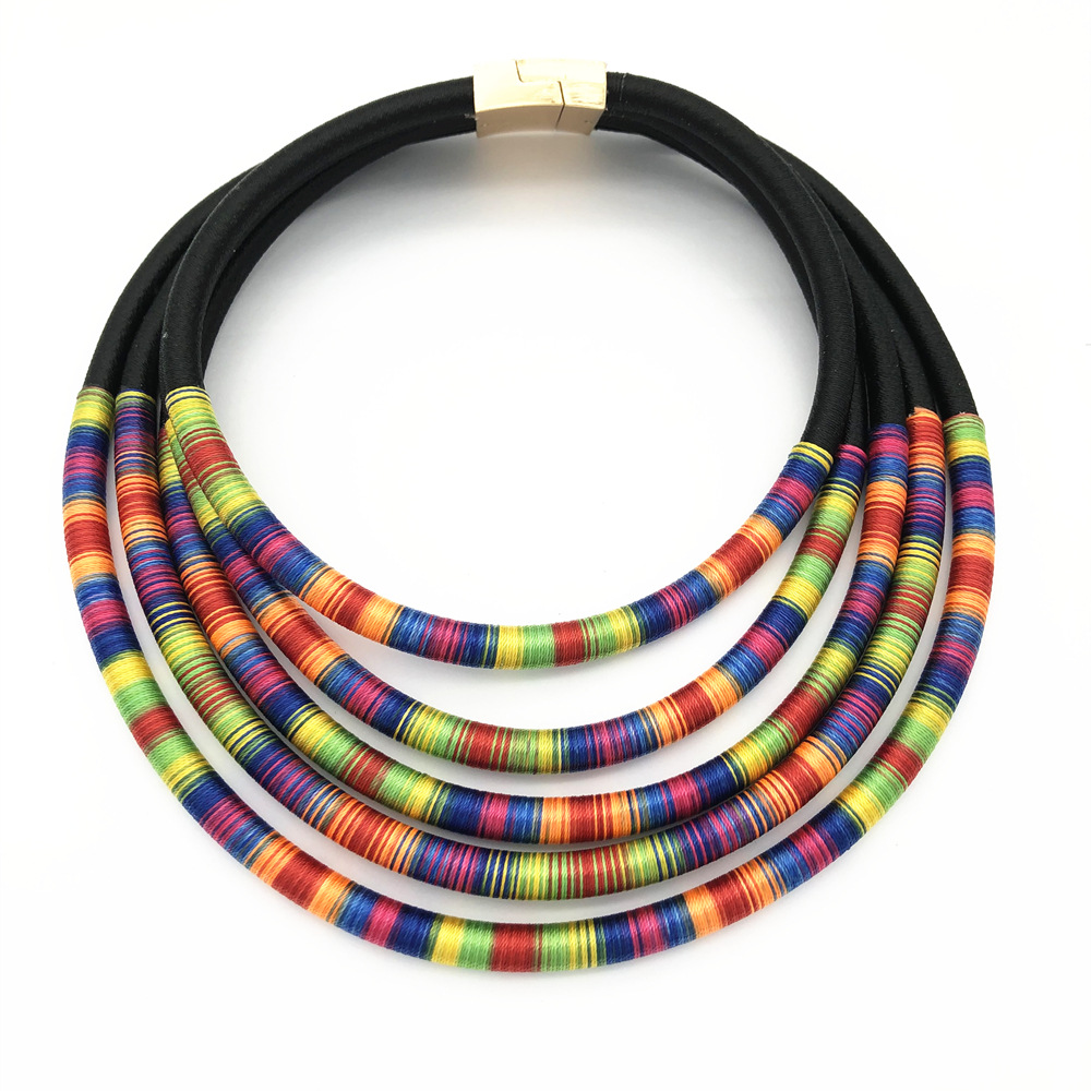 Multi-Layer Necklace African Style Necklace Woven Magnetic Snap Exaggerated Necklace Europe and America Cross Border Amazon Necklace
