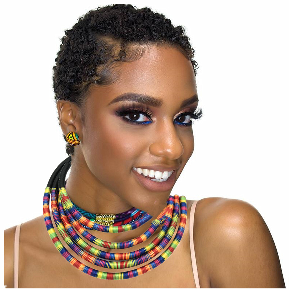 Multi-Layer Necklace African Style Necklace Woven Magnetic Snap Exaggerated Necklace Europe and America Cross Border Amazon Necklace