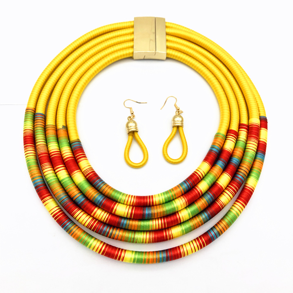 Multi-Layer Necklace African Style Necklace Woven Magnetic Snap Exaggerated Necklace Europe and America Cross Border Amazon Necklace