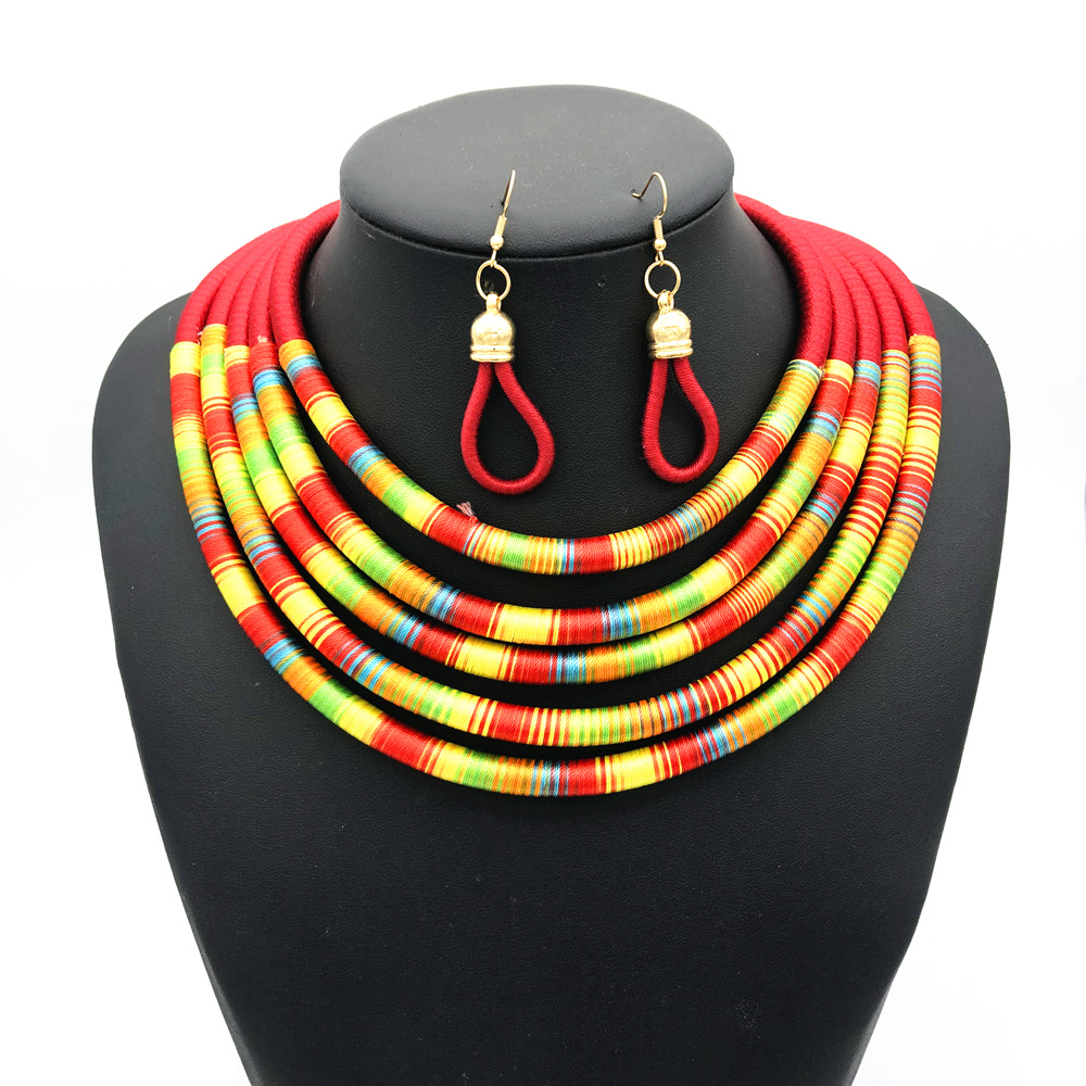 Multi-Layer Necklace African Style Necklace Woven Magnetic Snap Exaggerated Necklace Europe and America Cross Border Amazon Necklace