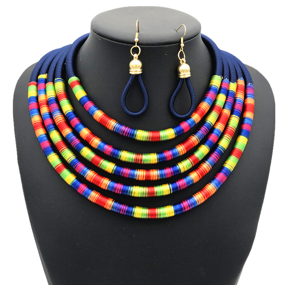 Multi-Layer Necklace African Style Necklace Woven Magnetic Snap Exaggerated Necklace Europe and America Cross Border Amazon Necklace