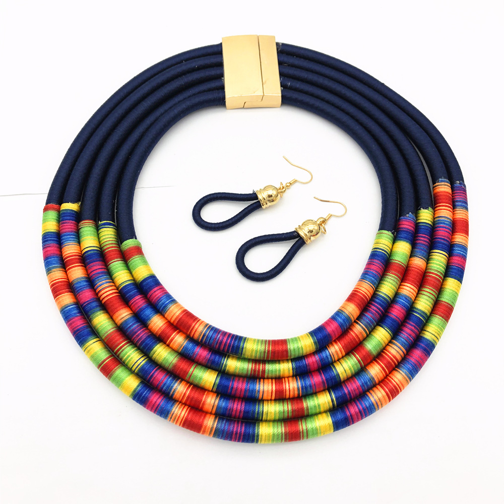 Multi-Layer Necklace African Style Necklace Woven Magnetic Snap Exaggerated Necklace Europe and America Cross Border Amazon Necklace