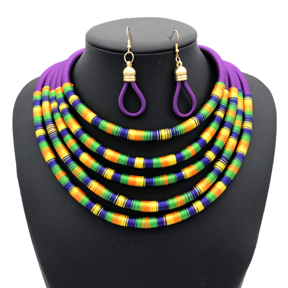 Multi-Layer Necklace African Style Necklace Woven Magnetic Snap Exaggerated Necklace Europe and America Cross Border Amazon Necklace