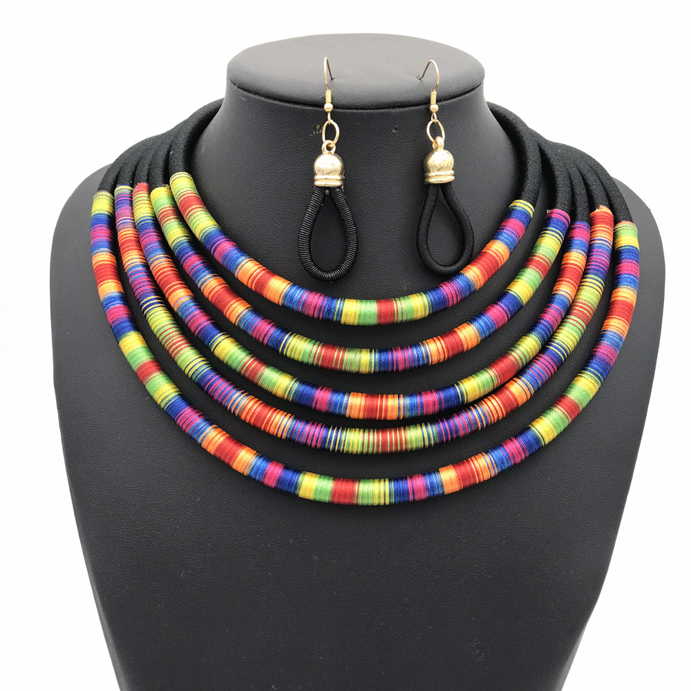 Multi-Layer Necklace African Style Necklace Woven Magnetic Snap Exaggerated Necklace Europe and America Cross Border Amazon Necklace