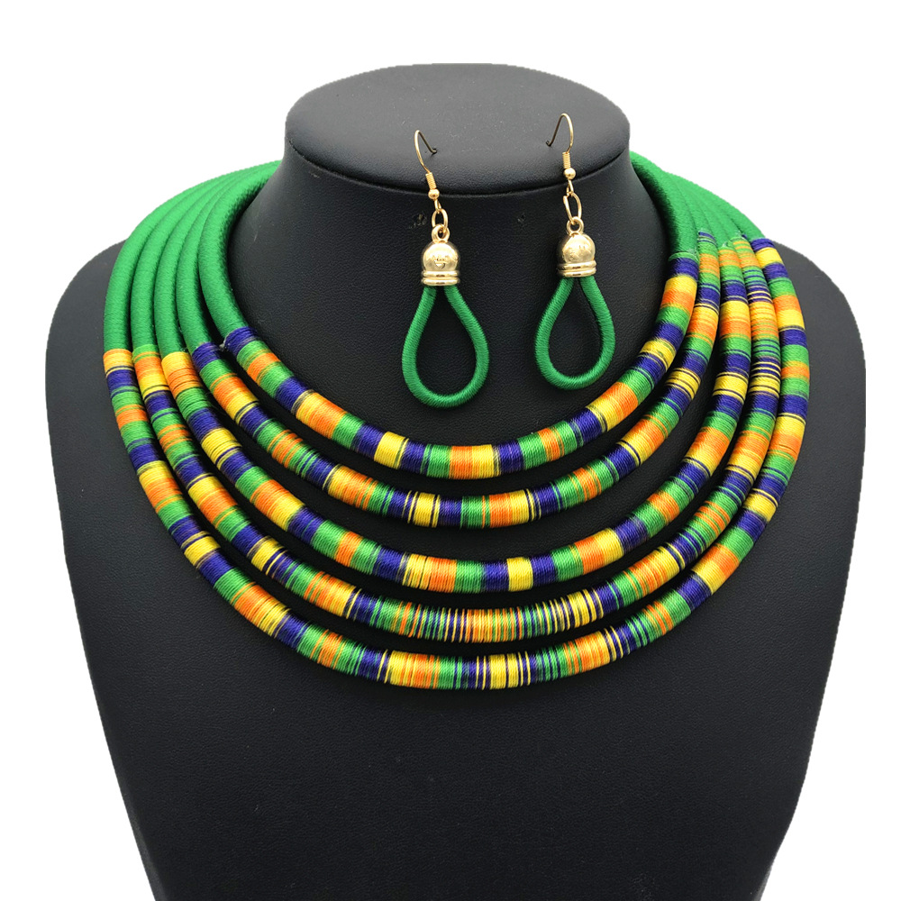 Multi-Layer Necklace African Style Necklace Woven Magnetic Snap Exaggerated Necklace Europe and America Cross Border Amazon Necklace